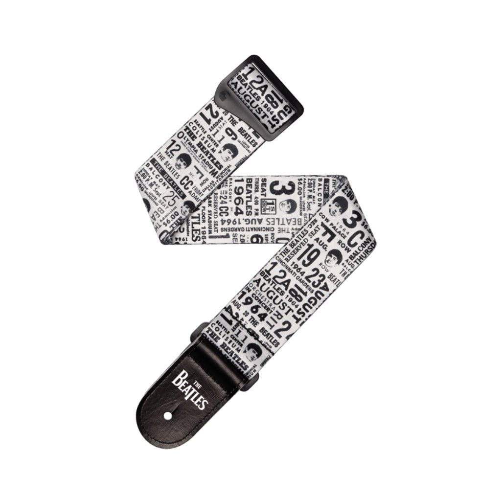 D'Addario Beatles 1964 US Tour Ticket Stubs Guitar Strap, Black and White Guitar Straps Sky Music