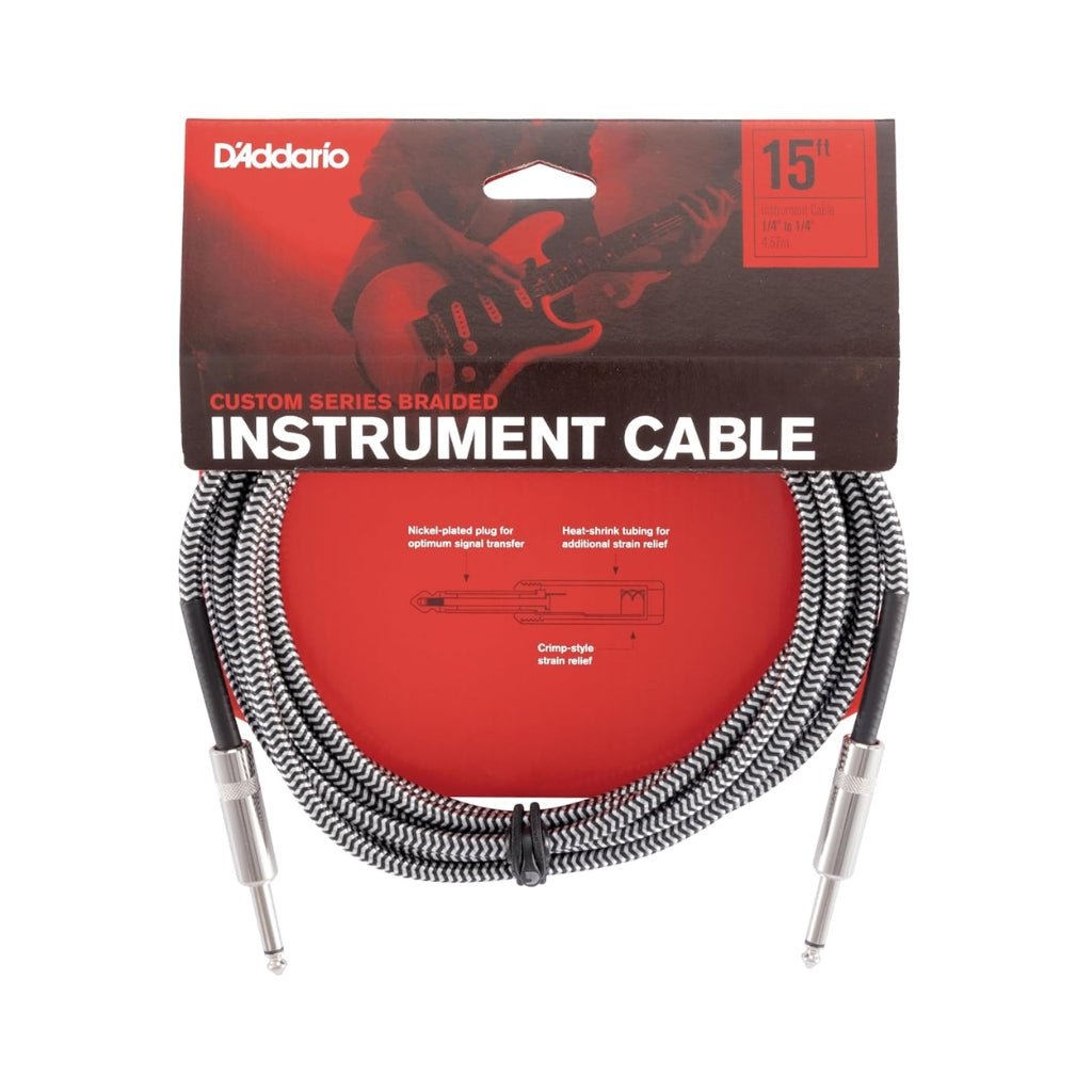 D'Addario Custom Series 15ft Braided Instrument Cable - Black &amp; White Tweed Instrument Cables Sky Music