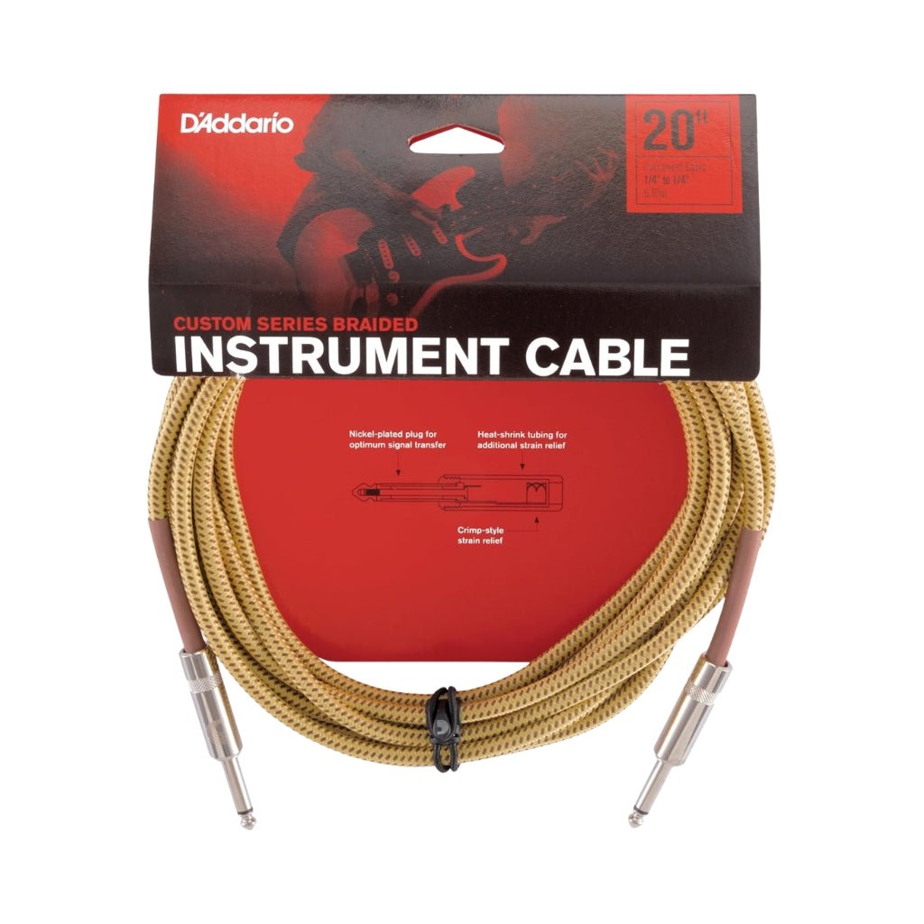 D'Addario Custom Series 20ft Braided Instrument Cable - Tweed Instrument Cables Sky Music