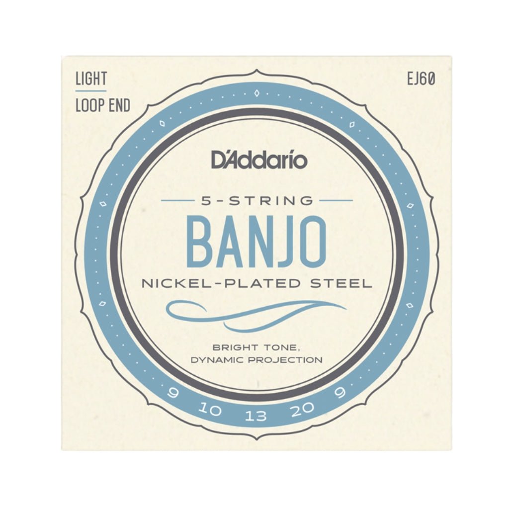 D'Addario EJ60 5-String Banjo Strings, Nickel, Light, 9-20 Fretted Instrument Strings Sky Music