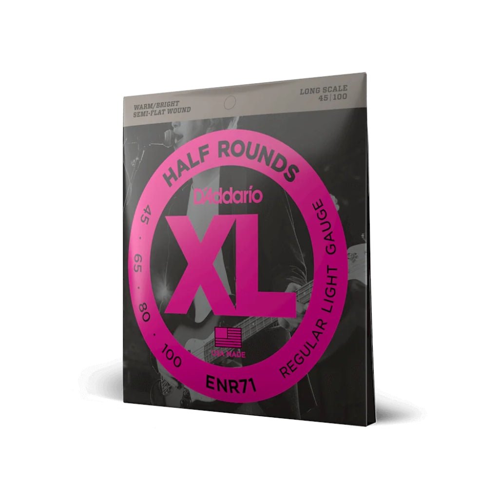 D'Addario ENR71 Semi-Flatwound Bass Guitar Strings - .045-.100 Regular Light Long Scale Fretted Instrument Strings Sky Music