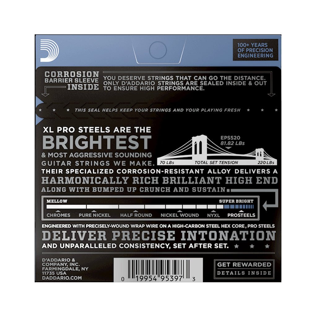 D'addario EPS520 Prosteels Electric Guitar Strings 9-42 Fretted Instrument Strings Sky Music