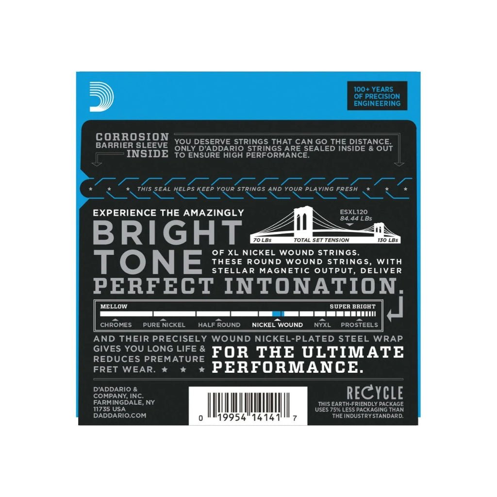 D'Addario ESXL120 XL Double Ball End Nickel Wound Electric Guitar Strings - .009-.042 Super Light Fretted Instrument Strings Sky Music