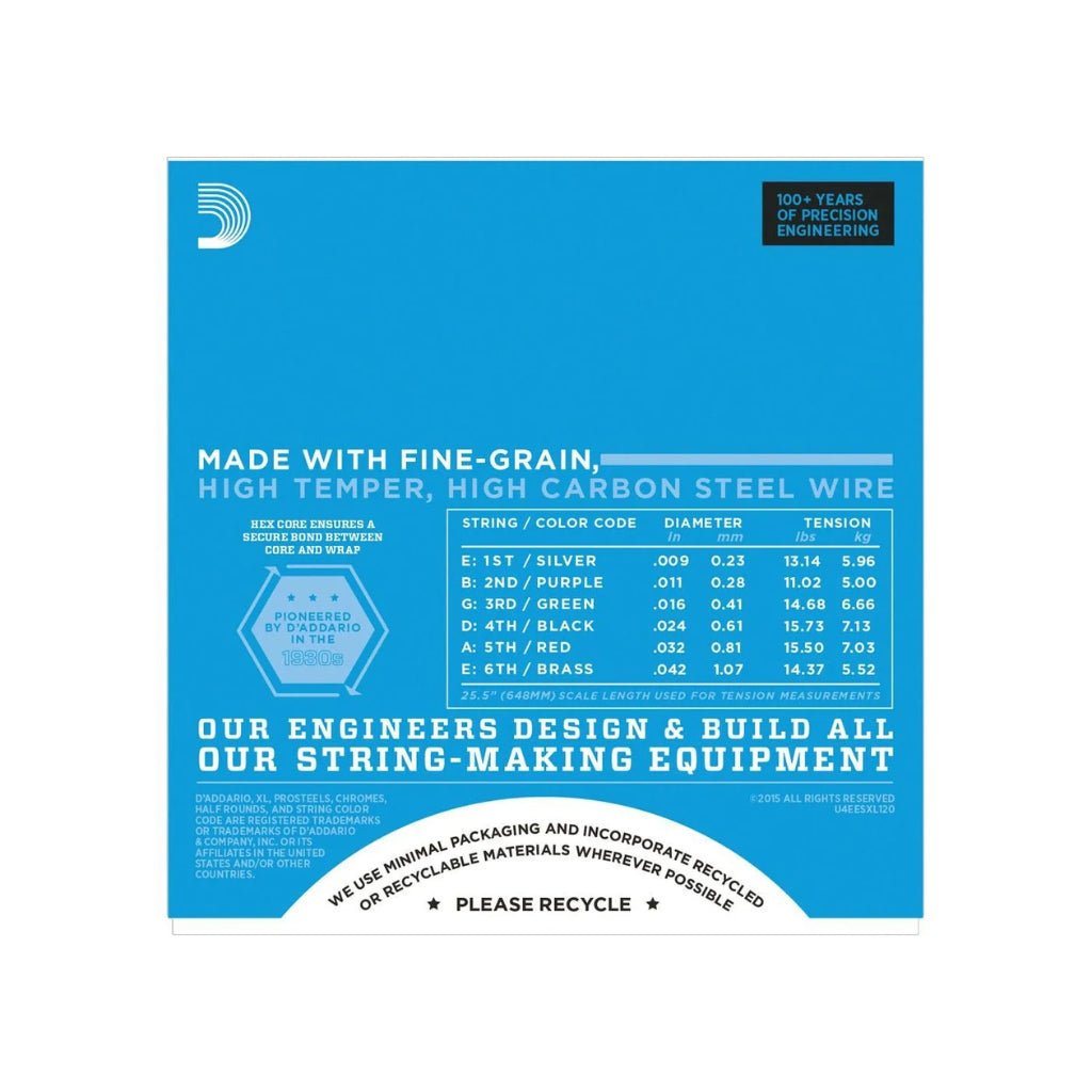 D'Addario ESXL120 XL Double Ball End Nickel Wound Electric Guitar Strings - .009-.042 Super Light Fretted Instrument Strings Sky Music