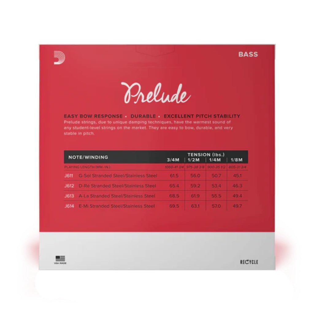 D'Addario J610 Prelude Double Bass String Set - 3/4 Size Medium Tension Strings Orchestral Sky Music