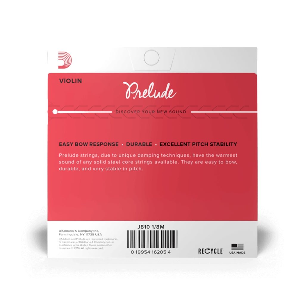 D'Addario J810 Prelude Violin String Set - 1/8 Scale, Medium Tension Orchestral Strings Sky Music