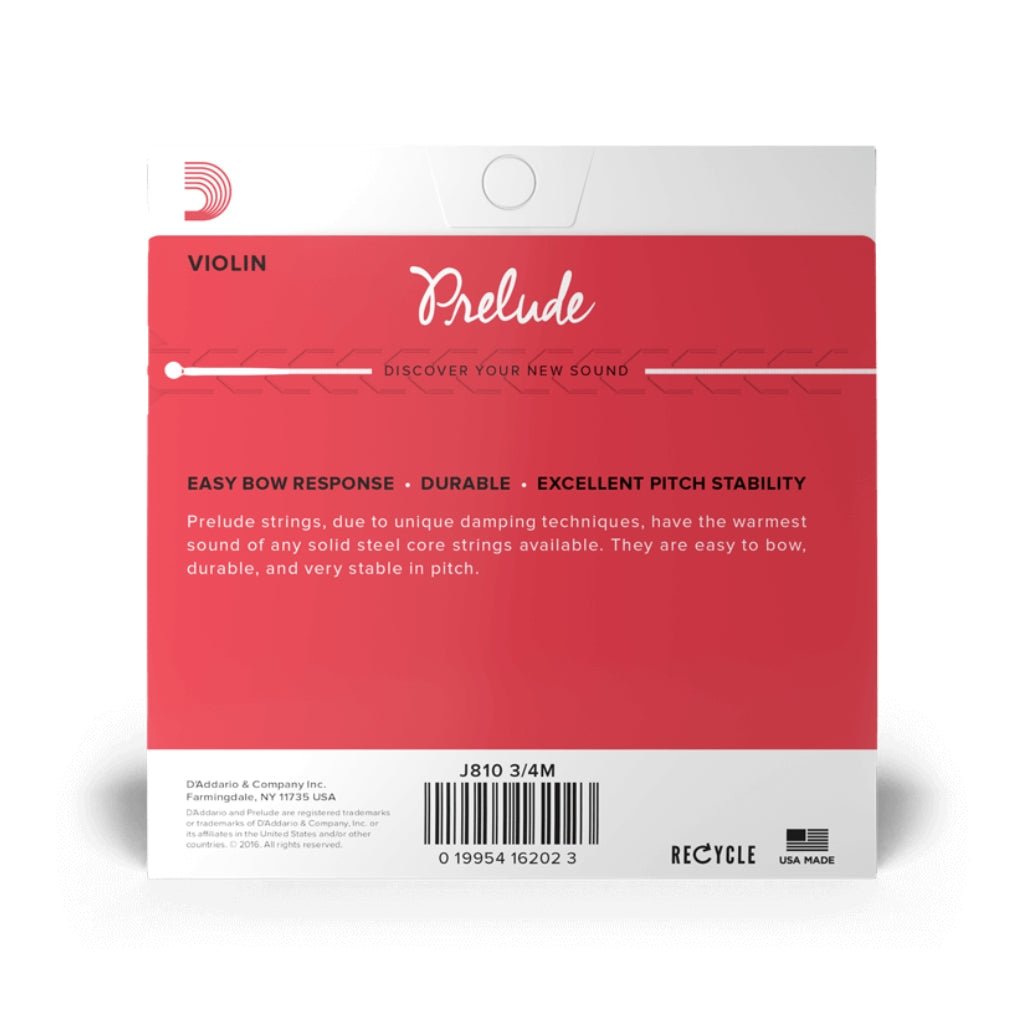 D'Addario J810 Prelude Violin String Set - 3/4 Scale, Medium Tension Orchestral Strings Sky Music