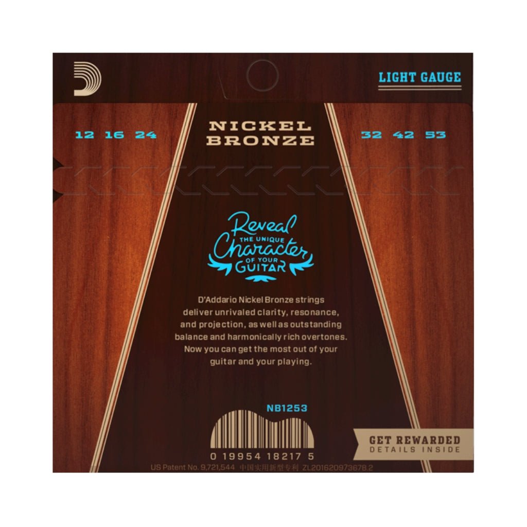 D'Addario - NB1253 - Acoustic Guitar Nickel Bronze Light - Acoustic Guitar Strings Fretted Instrument Strings Sky Music