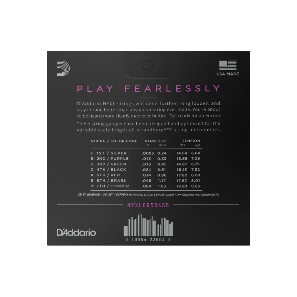 D'Addario NYXL09564SB NYXL Nickel Wound Electric Guitar Strings - .0095-.064 Custom Light 7-string Guitar Strings Sky Music