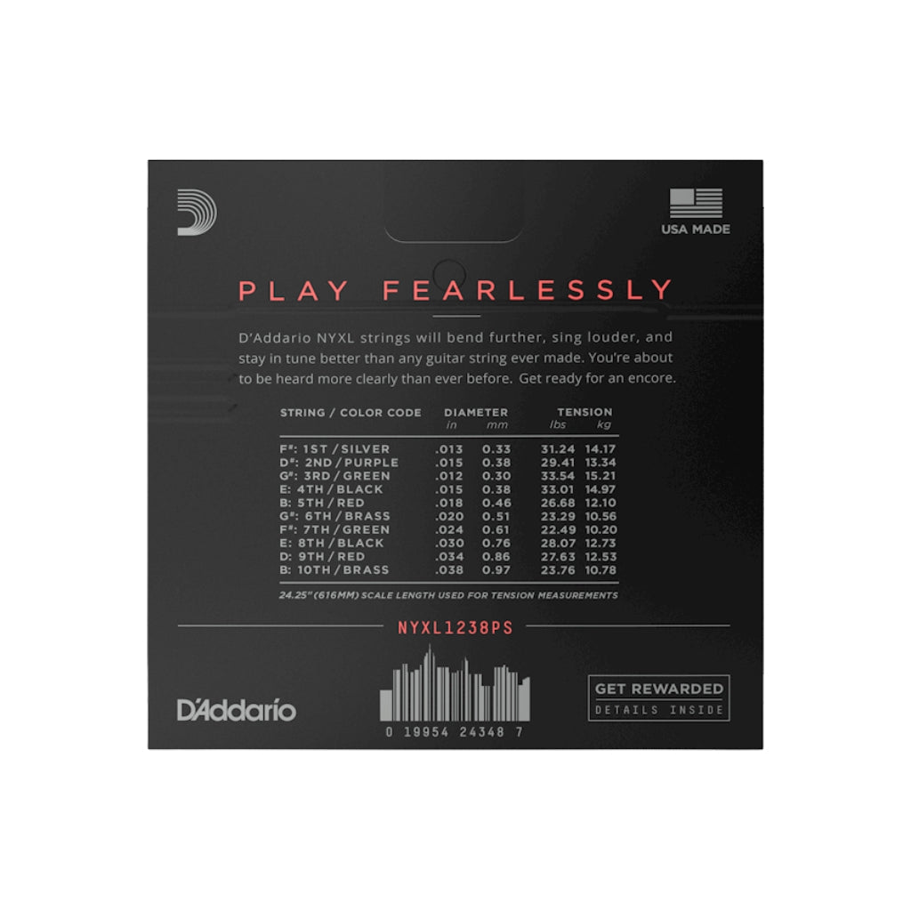 D'Addario NYXL1238PS NYXL Nickel Wound Strings for E9th Pedal Steel - .012-.038, Custom Medium Guitar Strings Sky Music