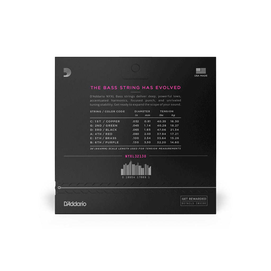 D'Addario - NYXL32130 Regular Light Long Scale 6-String Bass Strings, 32-130