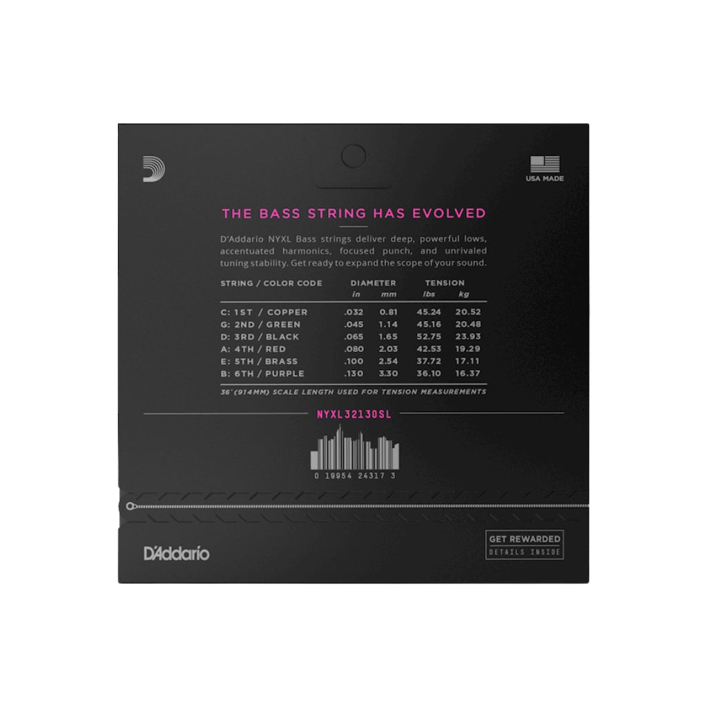 D'Addario NYXL32130SL NYXL Super Long 6-string Bass Strings - .032-.130 Guitar Strings Sky Music