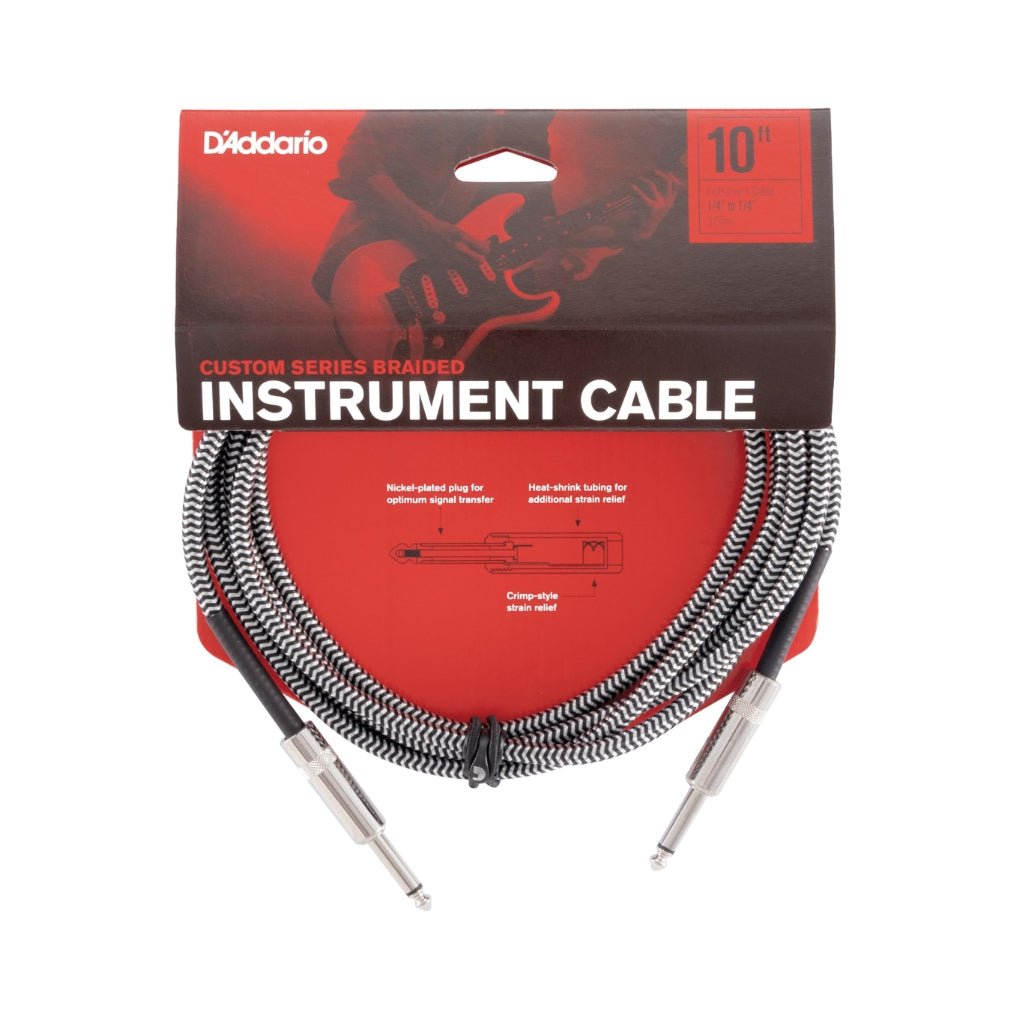 D'Addario PW-BG-10BG Braided Straight to Straight Instrument Cable - 10 foot, Grey Instrument Cables Sky Music
