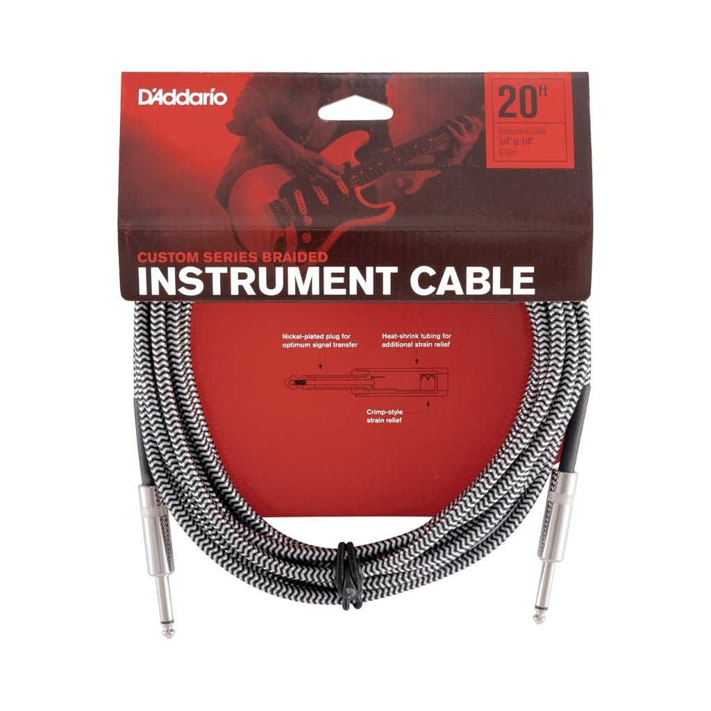 D'Addario PW-BG-20BG Braided Straight to Straight Instrument Cable - 20 foot, Grey Instrument Cables Sky Music