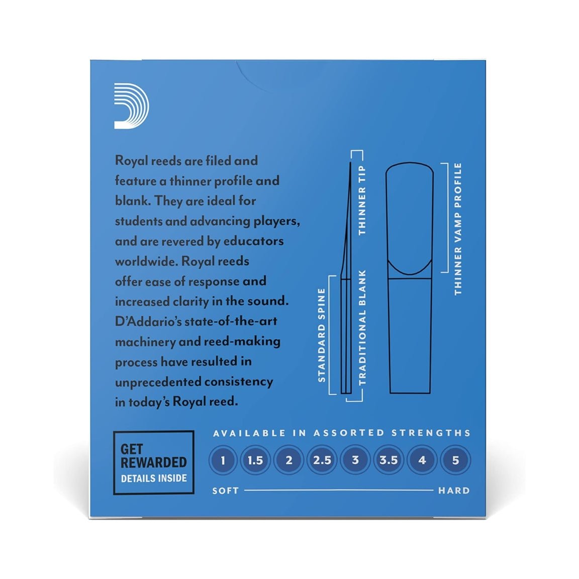 D'Addario Royal Bb Clarinet Reeds - 2.5, 10-pack Brass & Woodwind Accessories Sky Music