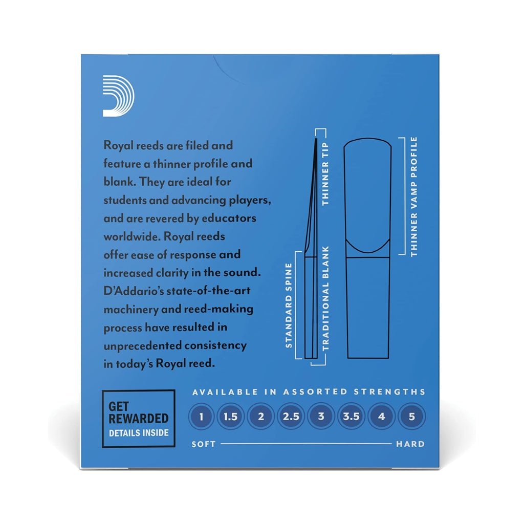 D'Addario Royal Bb Clarinet Reeds - 3.0, 10-pack Brass & Woodwind Accessories Sky Music