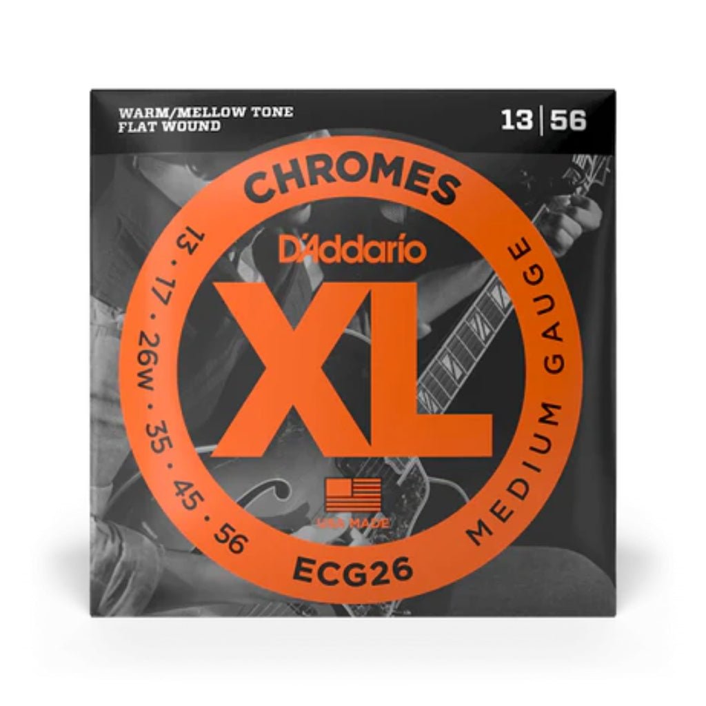 D'Addario XL Chromes Flatwound Electric Guitar Strings - .013-.056 Medium Fretted Instrument Strings Sky Music