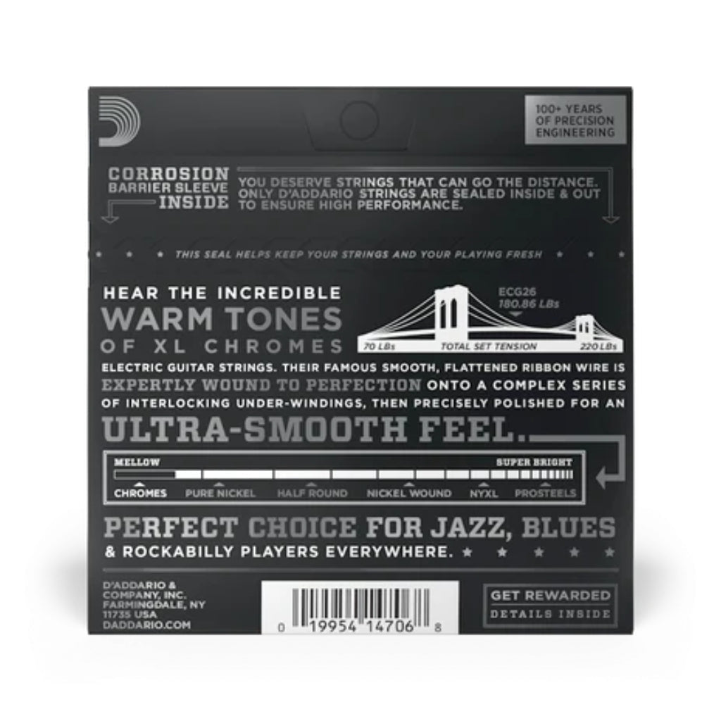 D'Addario XL Chromes Flatwound Electric Guitar Strings - .013-.056 Medium Fretted Instrument Strings Sky Music