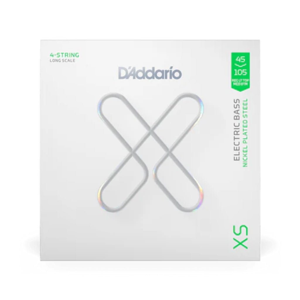 D'Addario XSB45105 XS Nickel Electric Bass Guitar Strings - .045-.105 Light Top/Medium Bottom Fretted Instrument Strings Sky Music