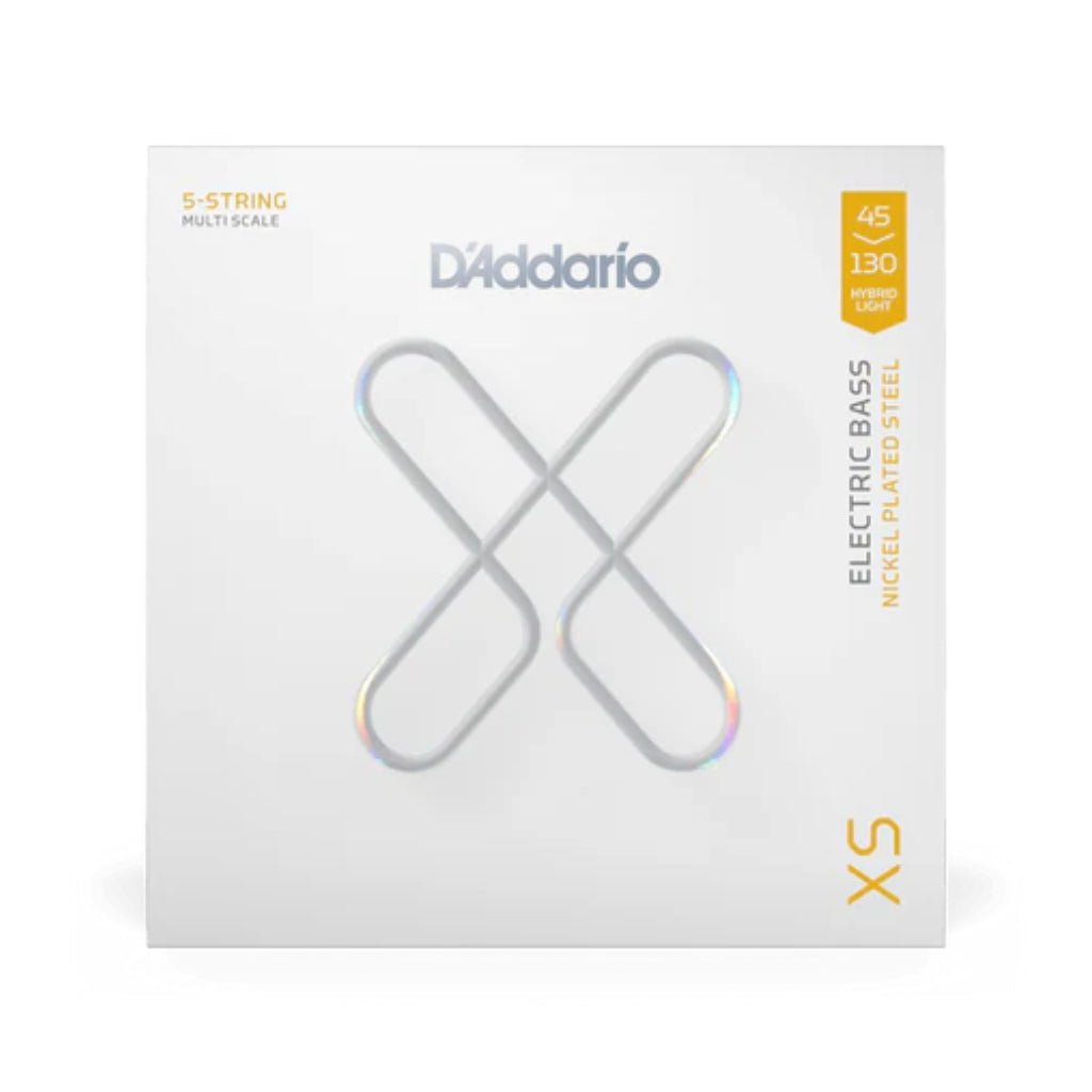D'Addario XSB45130MS XS Nickel 5-string Electric Bass Guitar Strings - .045-.130 Hybrid Light Fretted Instrument Strings Sky Music