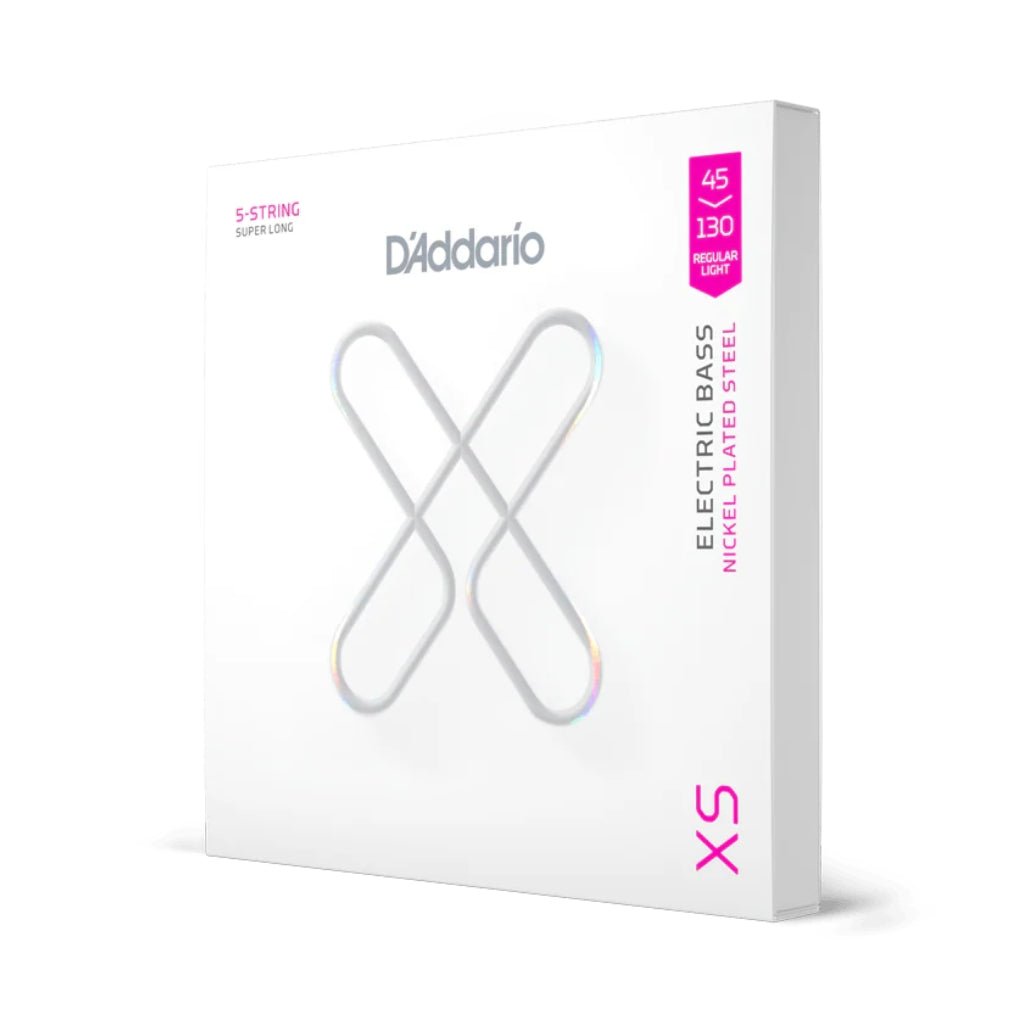 D'Addario XSB45130SL XS Nickel 5-string Electric Bass Guitar Strings - .045-.130 Regular Light Fretted Instrument Strings Sky Music