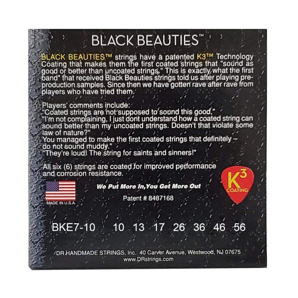 DR Black Beauties K3 Coated Electric Guitar Strings - 7-String Medium 10-56 Guitar Strings Sky Music