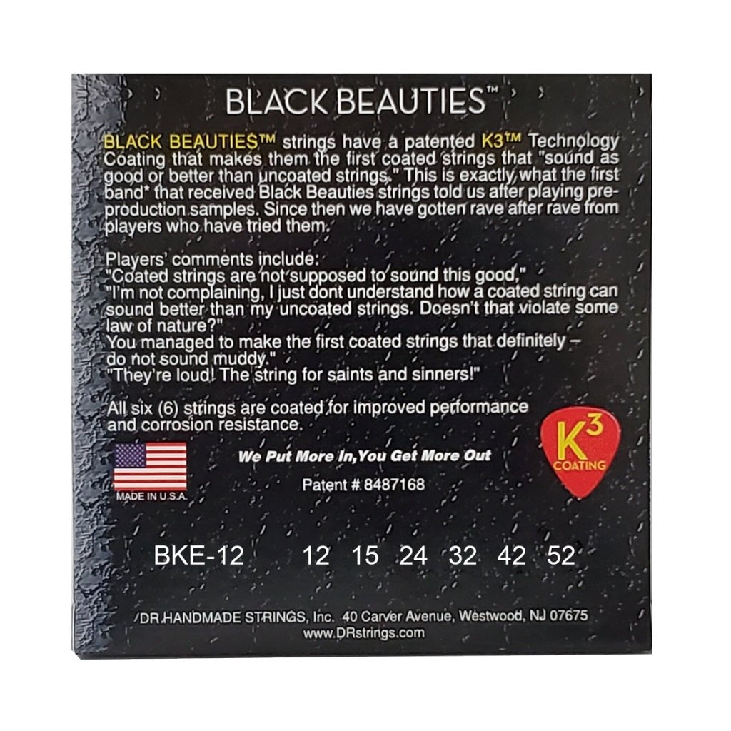 DR Black Beauties K3 Coated Electric Guitar Strings - Extra Heavy 12-52 Guitar Strings Sky Music