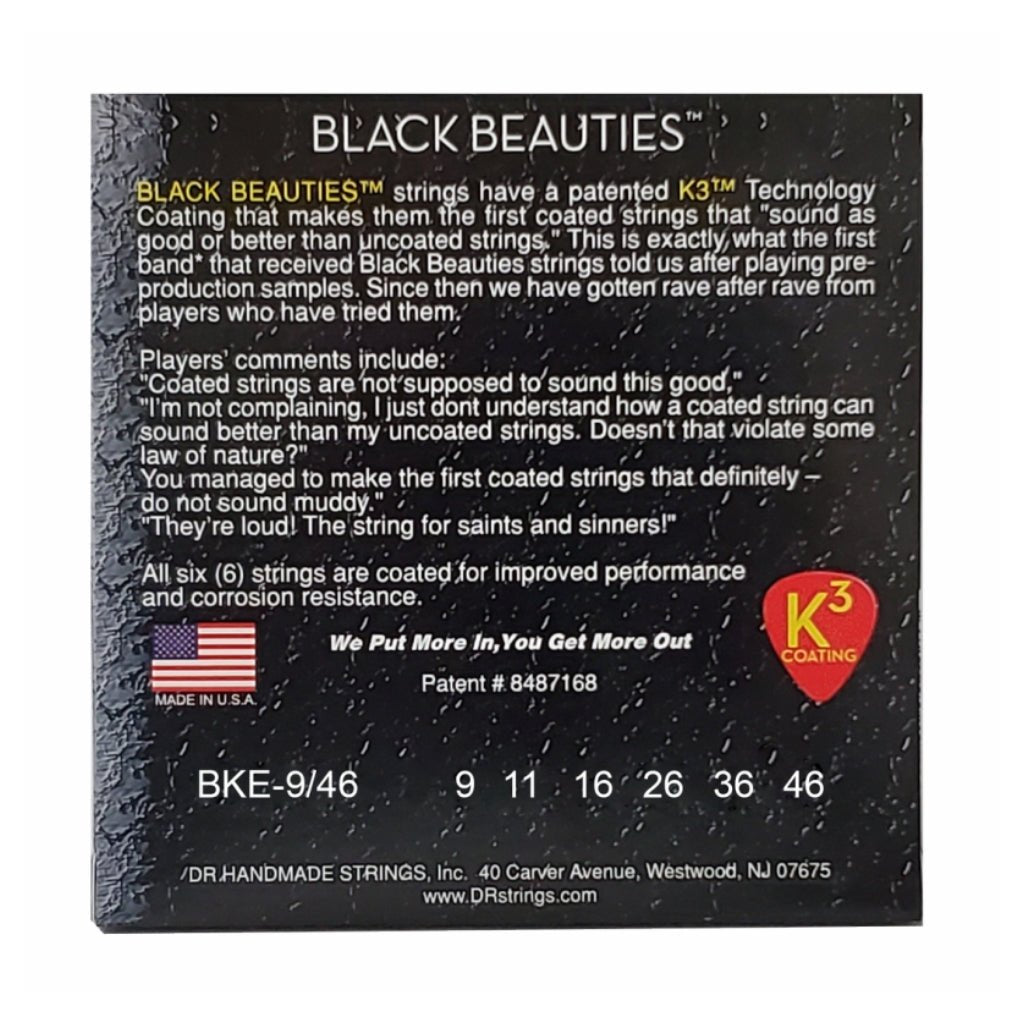 DR Black Beauties K3 Coated Electric Guitar Strings - Light to Medium 9-46 Guitar Strings Sky Music