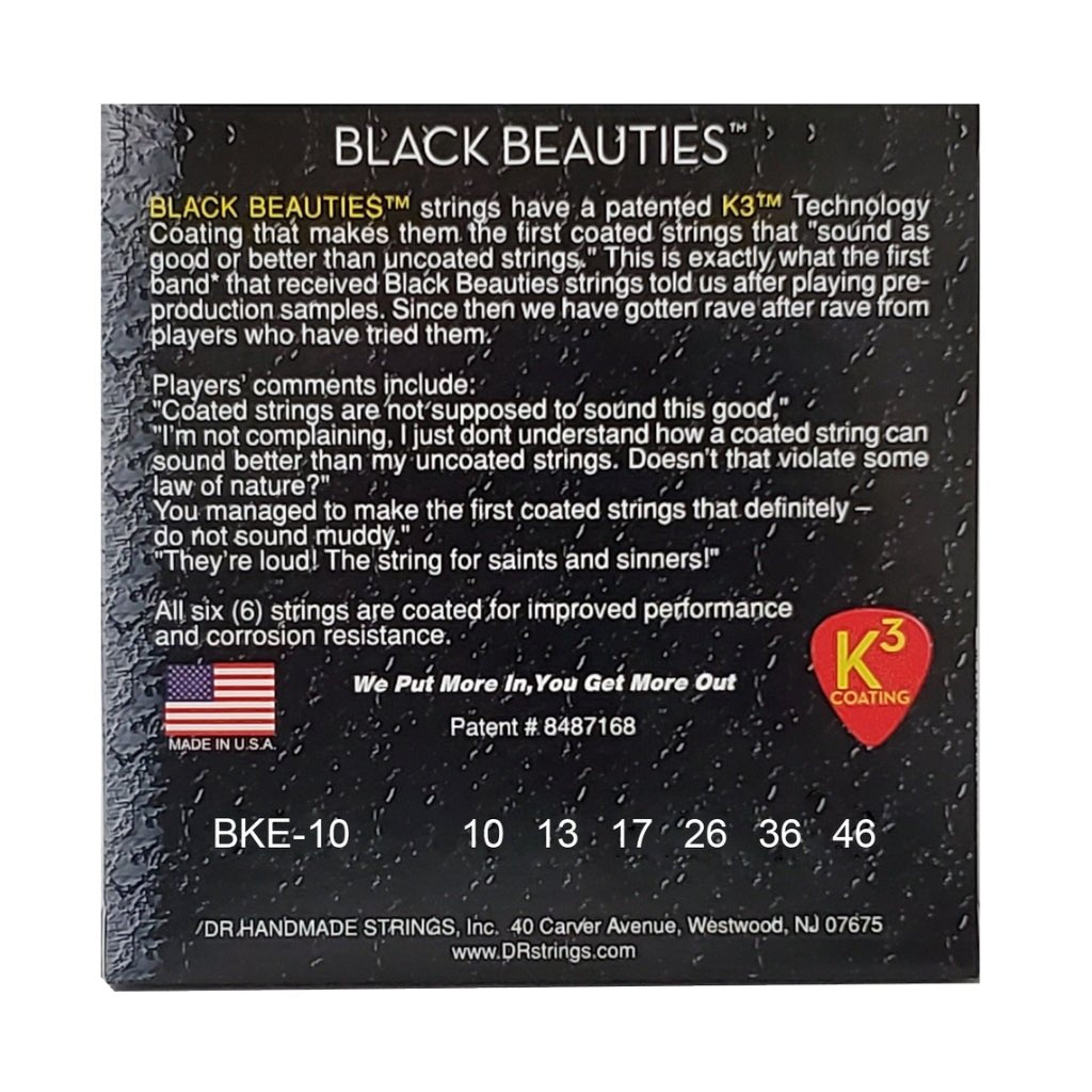 DR Black Beauties K3 Coated Electric Guitar Strings - Medium 10-46 Guitar Strings Sky Music