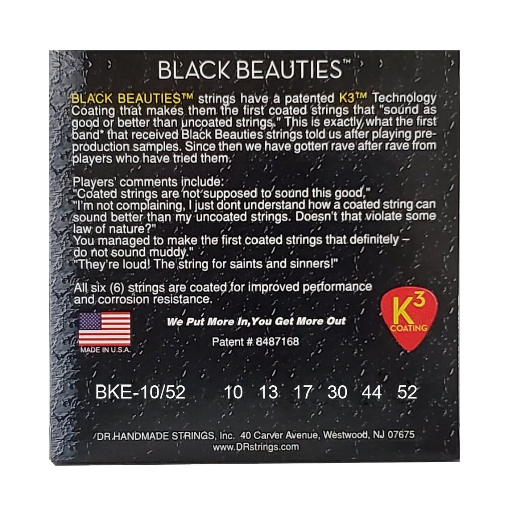DR Black Beauties K3 Coated Electric Guitar Strings - Medium to Heavy 10-52 Guitar Strings Sky Music