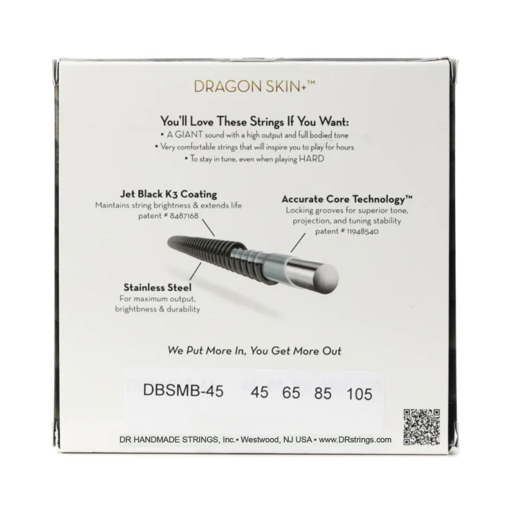 DR Black Dragon Bass Guitar Strings - .045-.105 Medium Multi Scale Bass Strings Sky Music