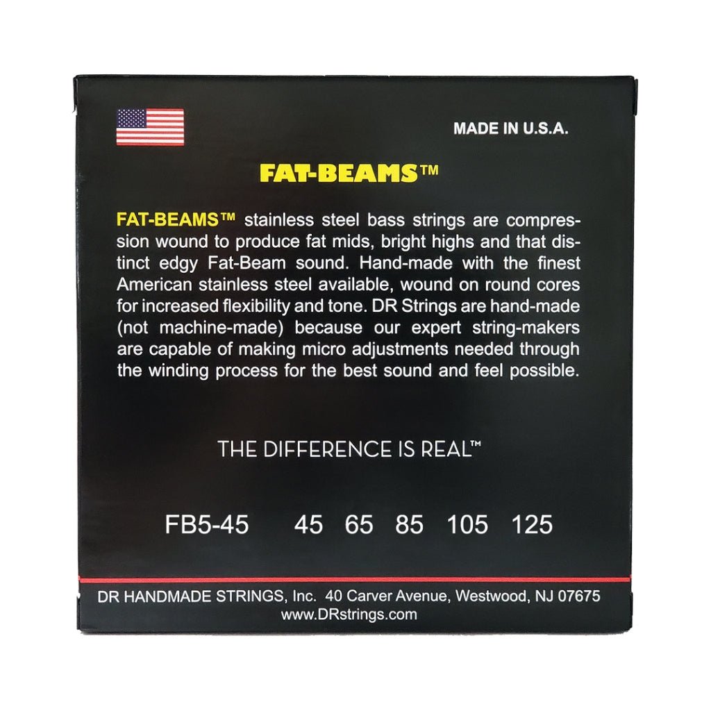 DR Fat-Beams Stainless Steel 5-string Bass Guitar Strings - Medium 45-125 Bass Strings Sky Music
