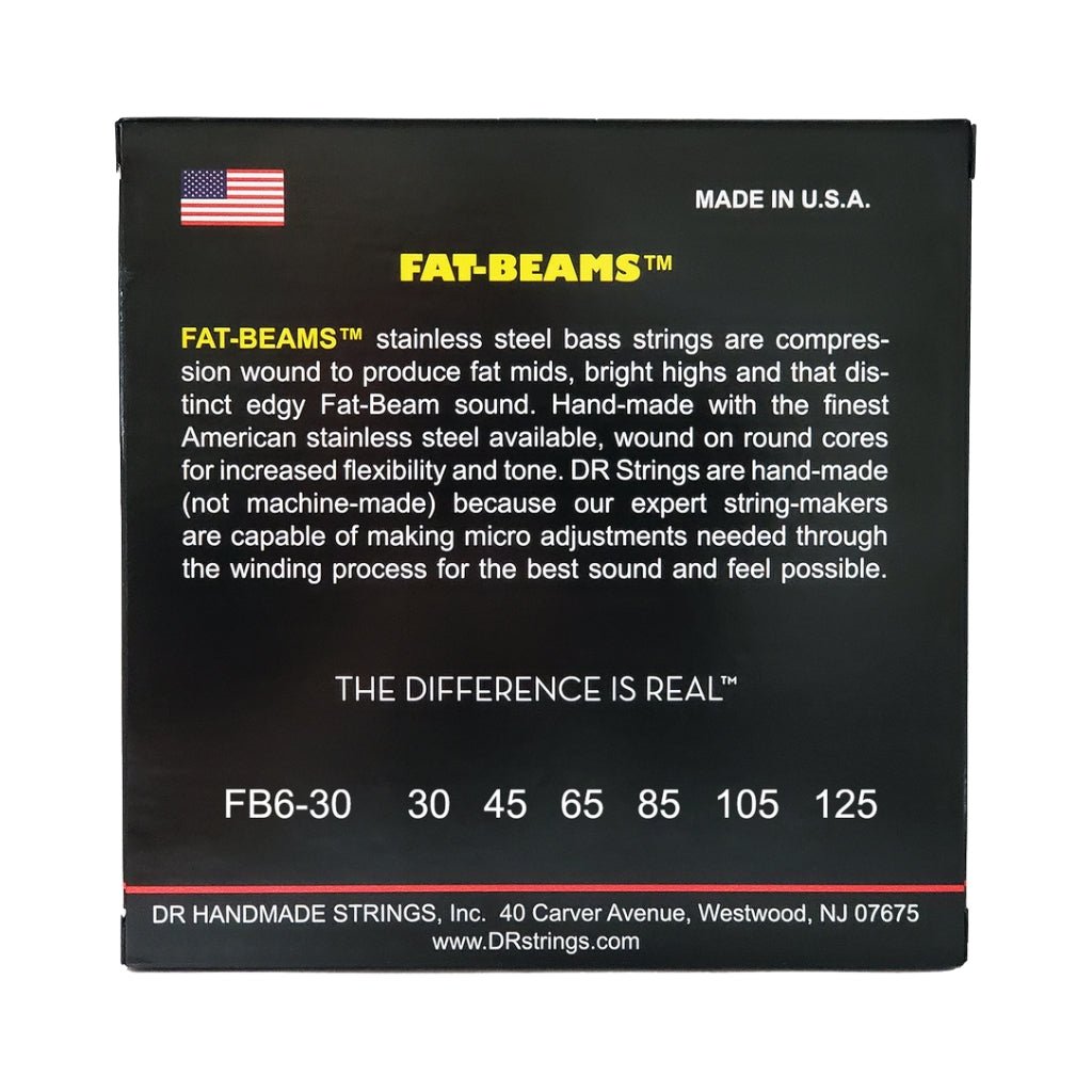 DR Fat-Beams Stainless Steel 6-string Bass Guitar Strings - Medium 30-125 Bass Strings Sky Music