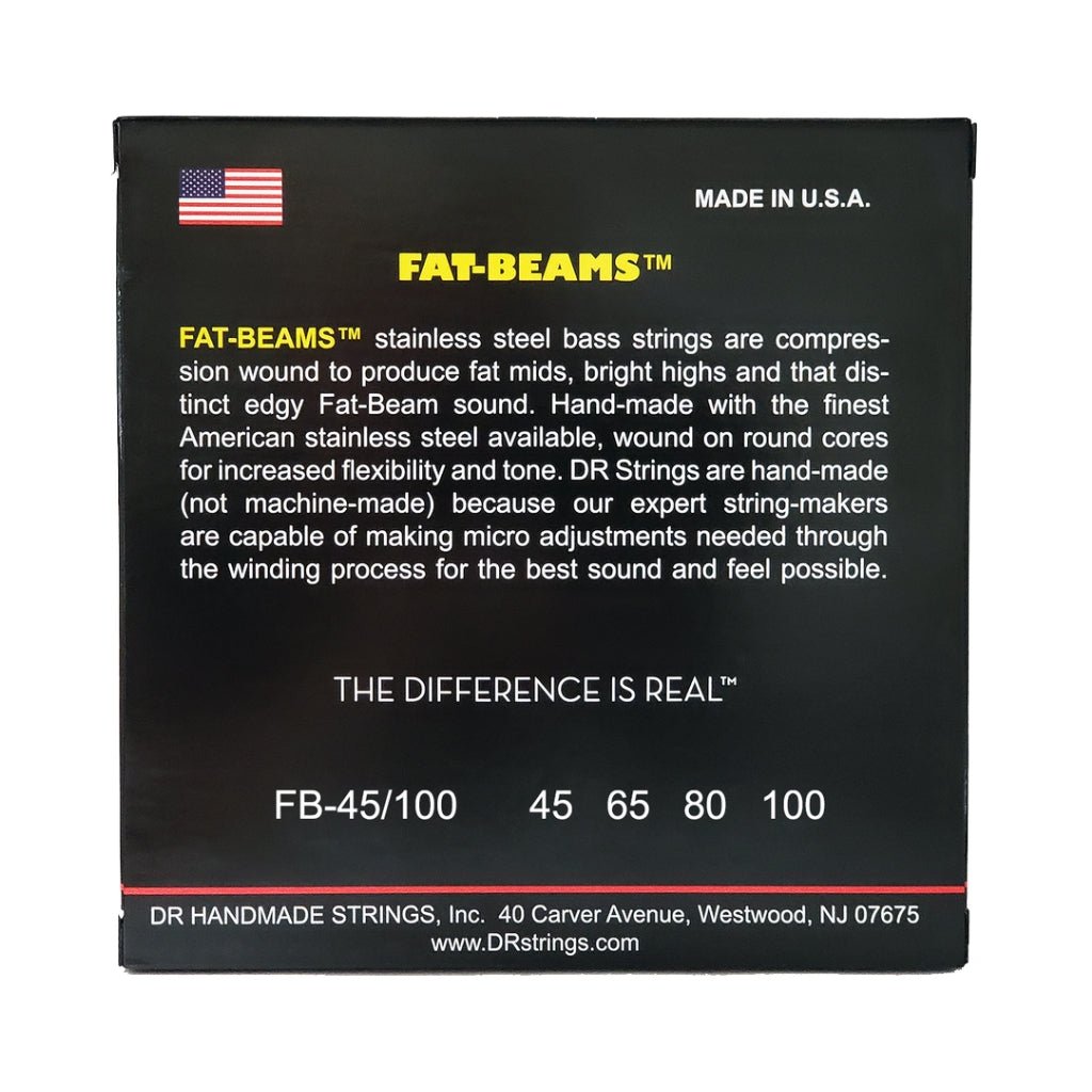 DR Fat-Beams Stainless Steel Bass Guitar Strings - Light to Medium 45-100 Guitar Strings Sky Music
