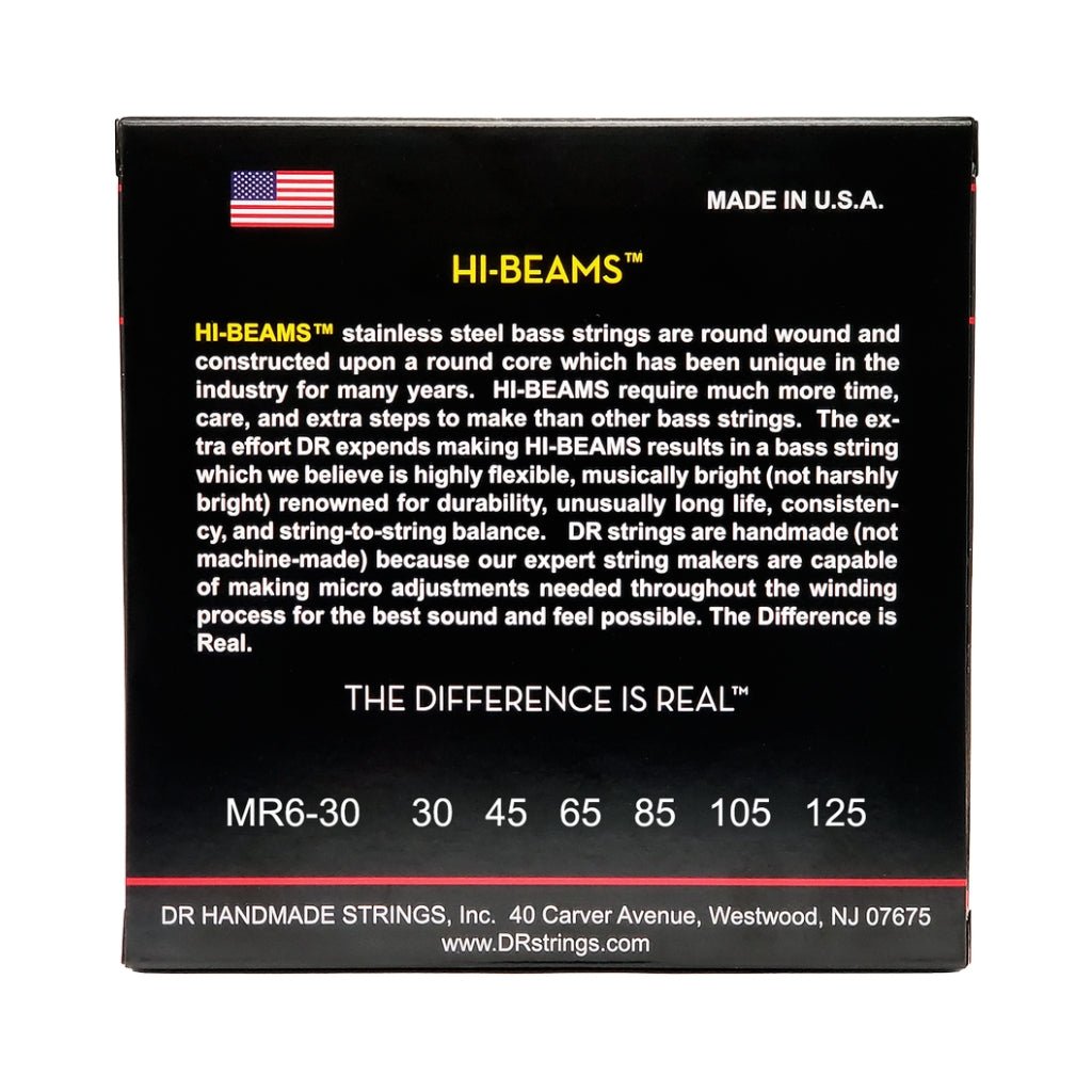 DR Hi-Beam Stainless Steel Bass Guitar Strings - 6-String Medium to Heavy 30-130 Guitar Strings Sky Music