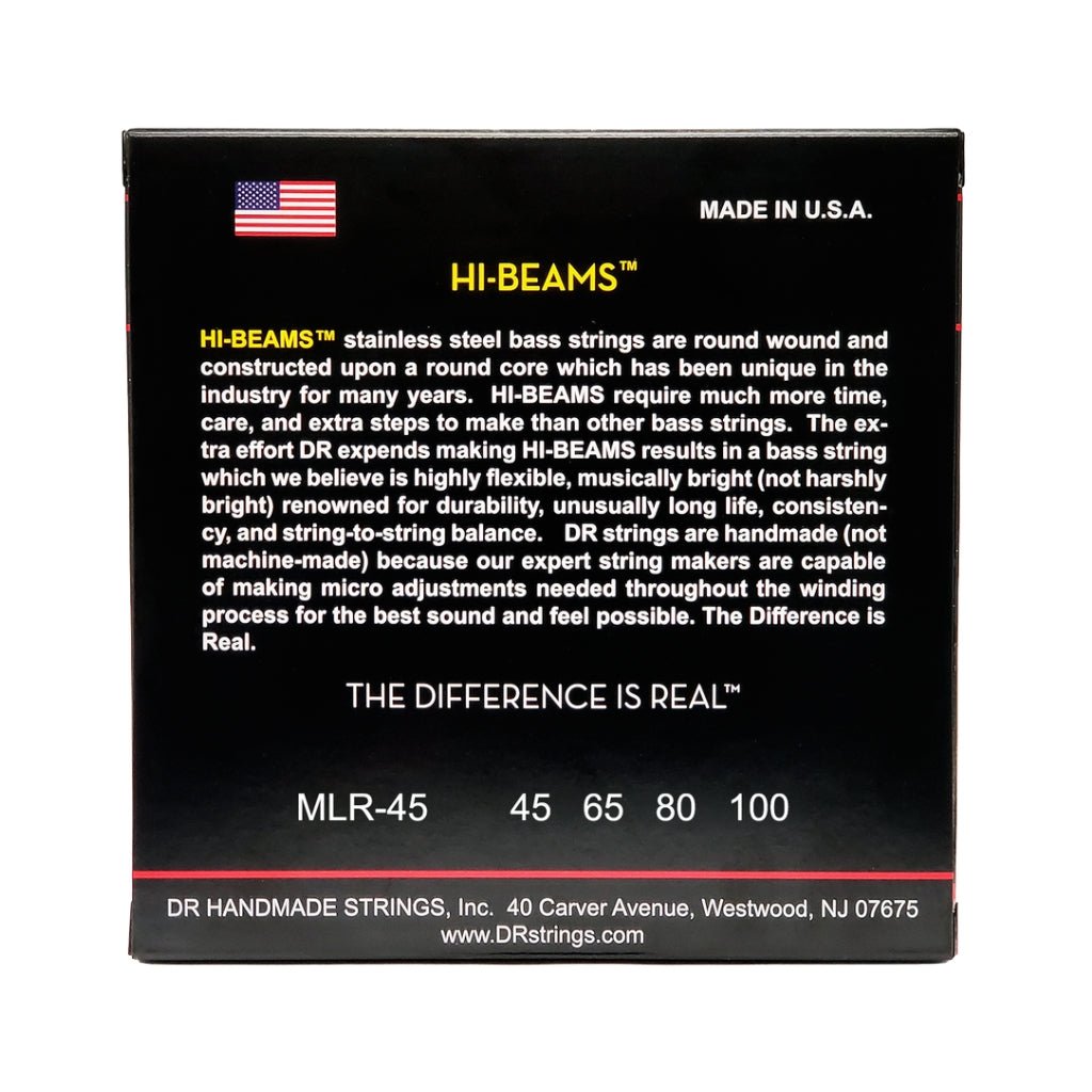 DR Hi-Beam Stainless Steel Bass Guitar Strings - Light to Medium 45-100 Guitar Strings Sky Music