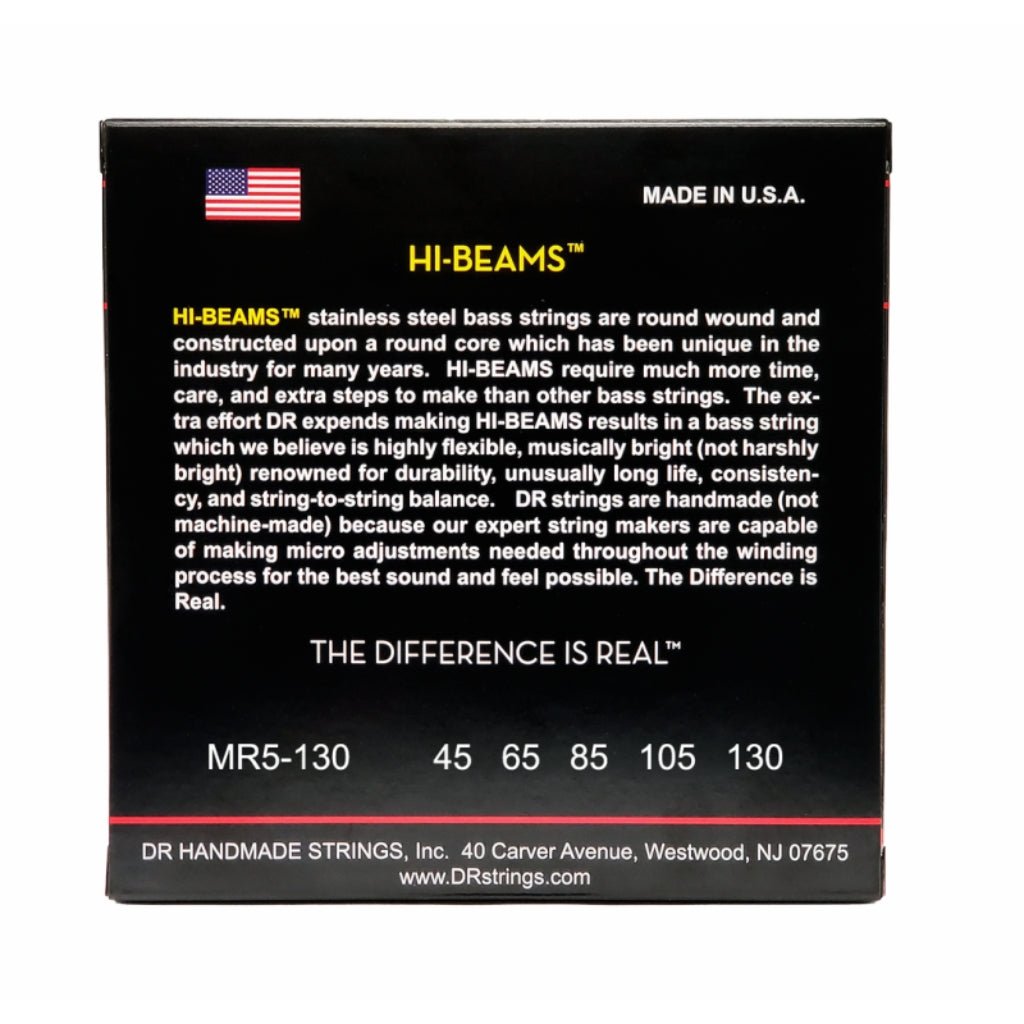 DR Hi-Beam Stainless Steel Bass Guitar Strings - Medium to Heavy 45-130 Guitar Strings Sky Music