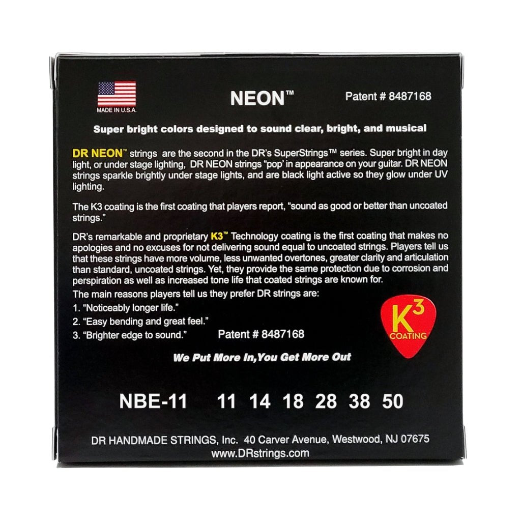 DR Hi-Def Neon Blue K3 Coated Electric Guitar Strings - Heavy 11-50 Guitar Strings Sky Music