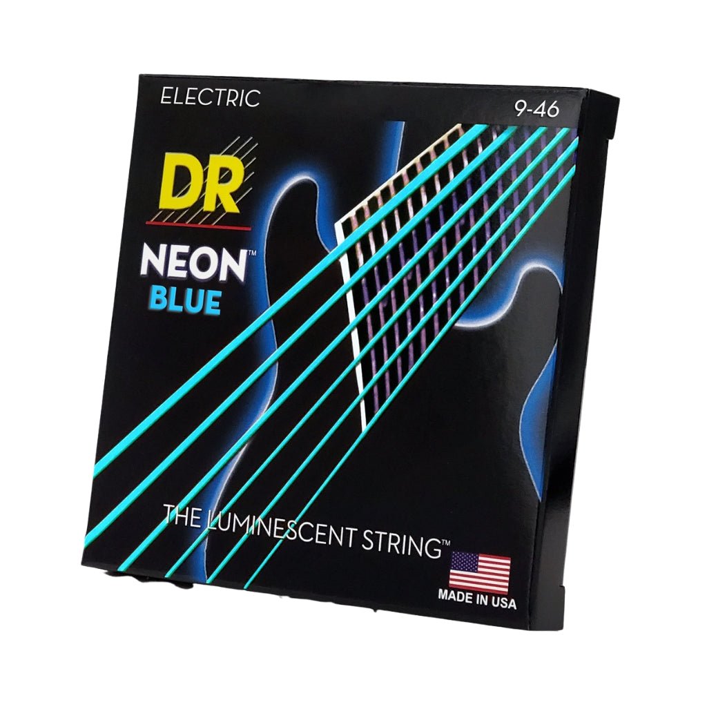 DR Hi-Def Neon Blue K3 Coated Electric Guitar Strings - Light to Medium 9-46 Guitar Strings Sky Music