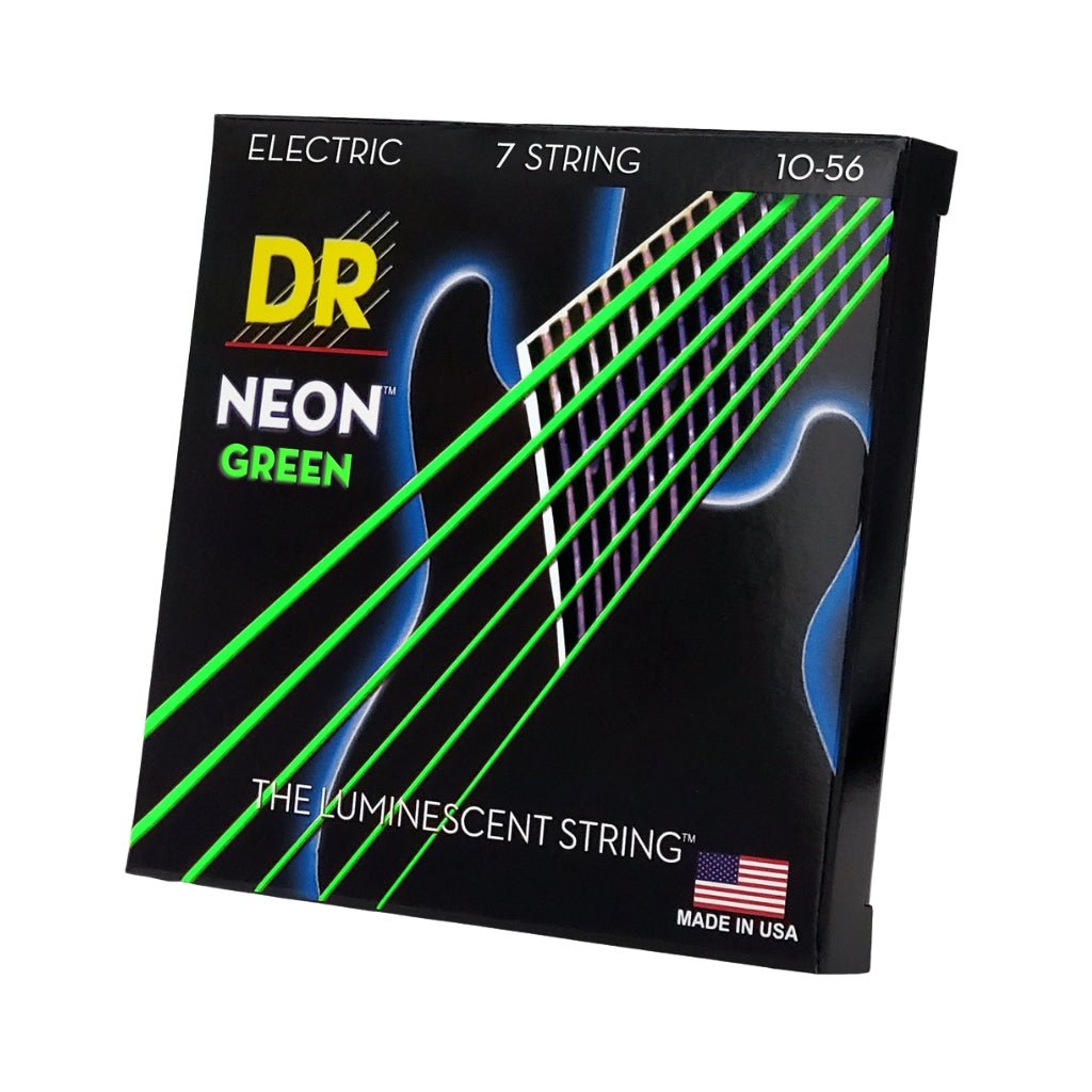 DR Hi-Def Neon Green K3 Coated Electric Guitar Strings - 7-String Medium 10-56 Guitar Strings Sky Music