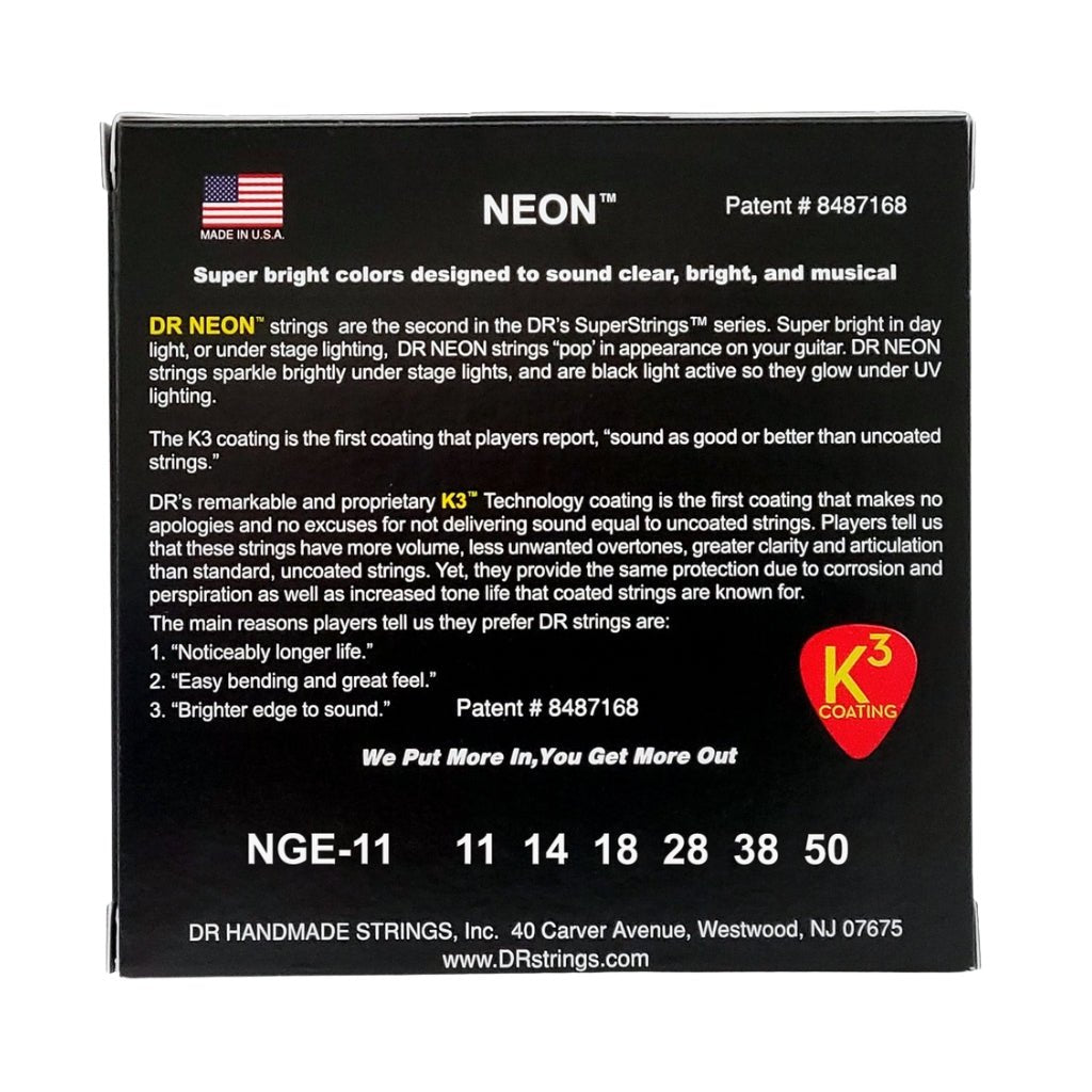 DR Hi-Def Neon Green K3 Coated Electric Guitar Strings - Heavy 11-50 Guitar Strings Sky Music
