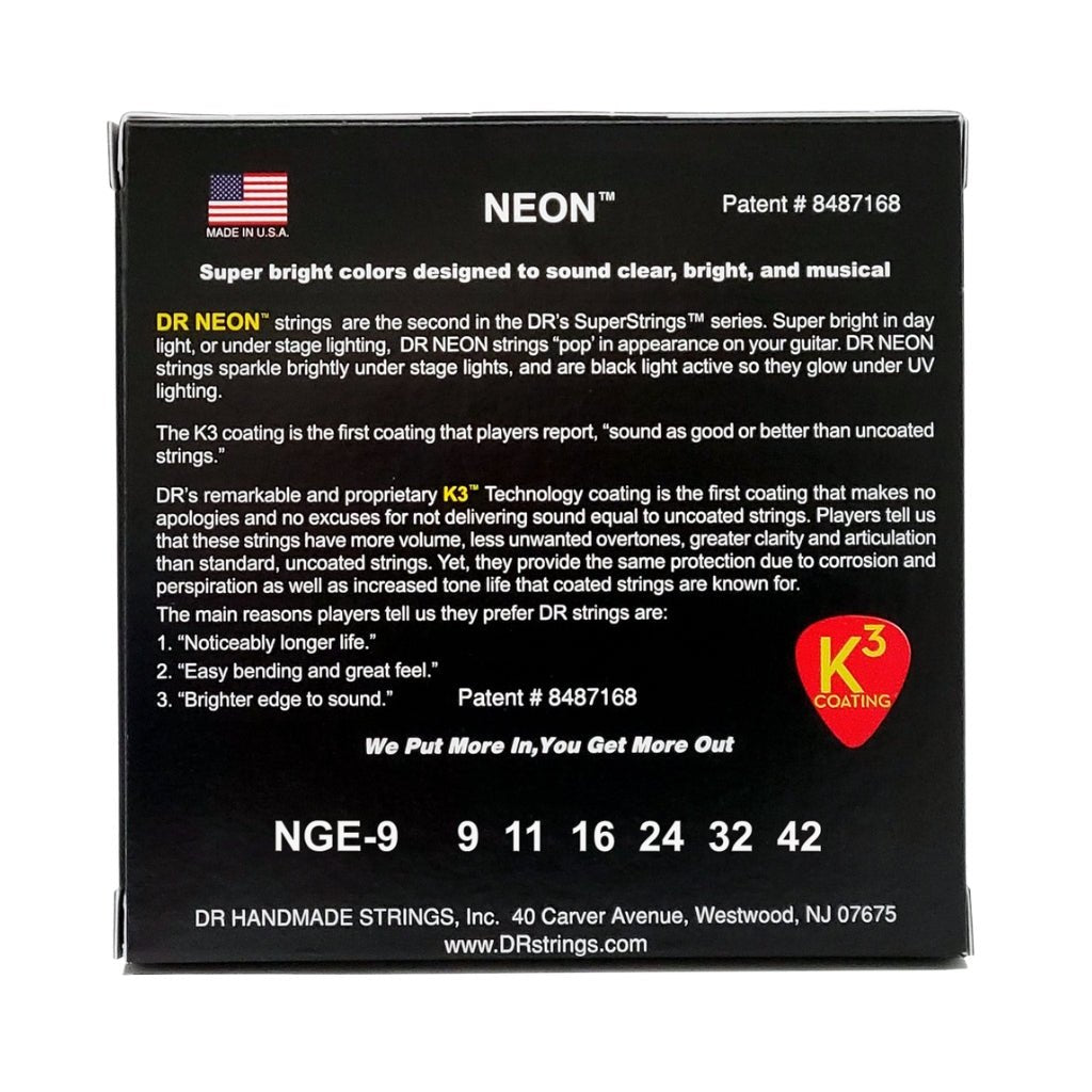 DR Hi-Def Neon Green K3 Coated Electric Guitar Strings - Light 9-42 Guitar Strings Sky Music