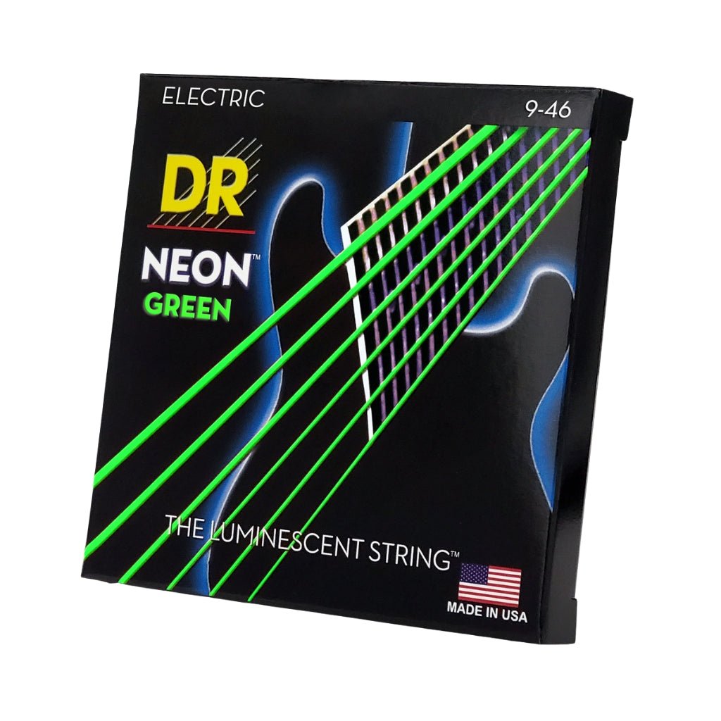 DR Hi-Def Neon Green K3 Coated Electric Guitar Strings - Light to Medium 9-46 Guitar Strings Sky Music