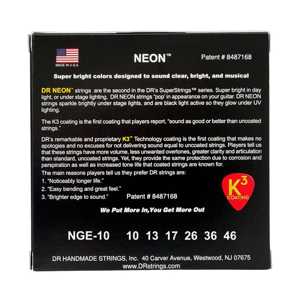 DR Hi-Def Neon Green K3 Coated Electric Guitar Strings - Medium 10-46 Guitar Strings Sky Music