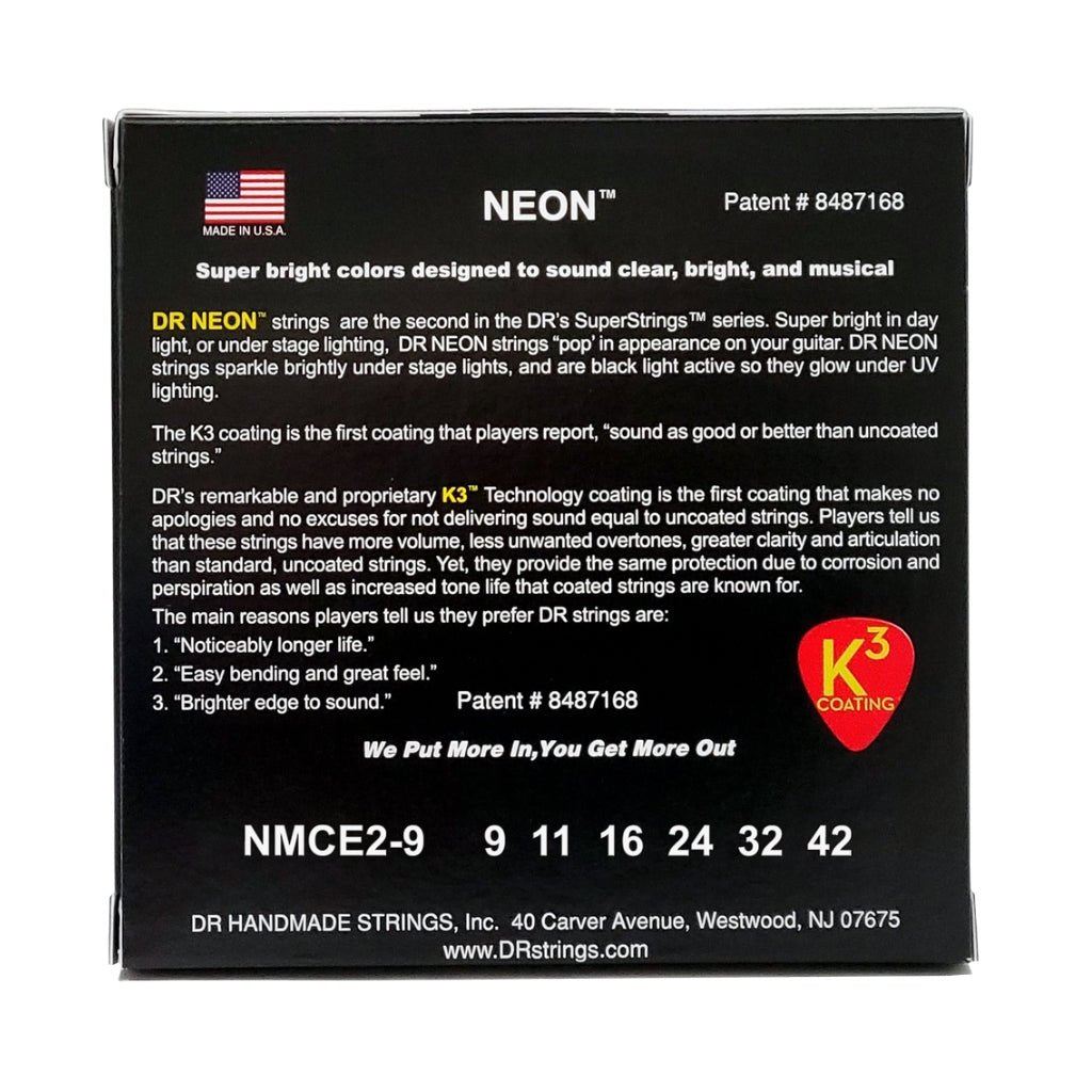 DR Hi-Def Neon Multi-Color K3 Coated Electric Guitar Strings - 2-Pack Light 9-42 Guitar Strings Sky Music