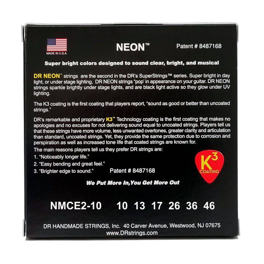 DR Hi-Def Neon Multi-Color K3 Coated Electric Guitar Strings - 2-Pack Light Medium 10-46 Guitar Strings Sky Music