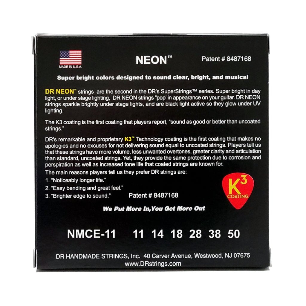 DR Hi-Def Neon Multi-Color K3 Coated Electric Guitar Strings - Heavy 11-50 Guitar Strings Sky Music