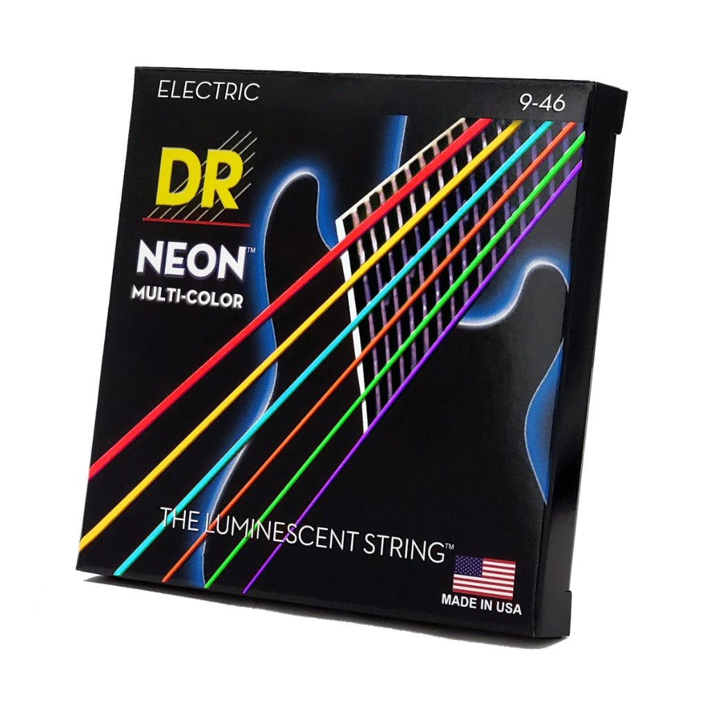 DR Hi-Def Neon Multi-Color K3 Coated Electric Guitar Strings - Light to Medium 9-46 Guitar Strings Sky Music