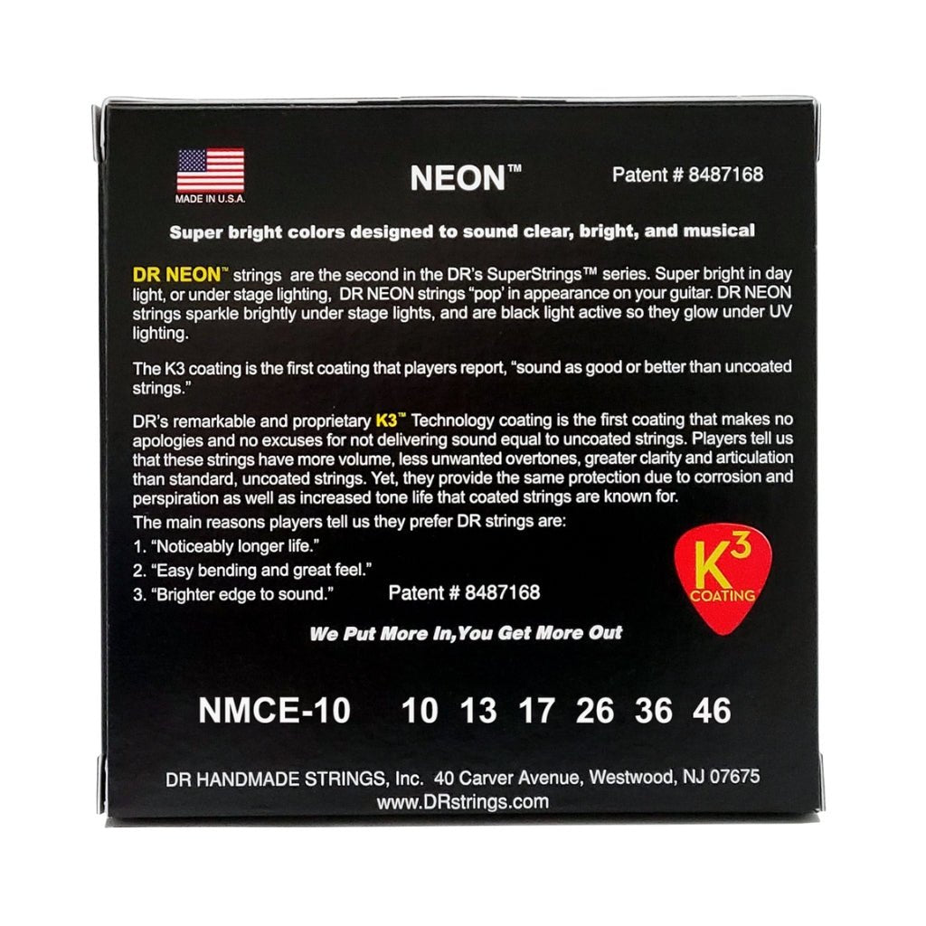 DR Hi-Def Neon Multi-Color K3 Coated Electric Guitar Strings - Medium 10-46 Guitar Strings Sky Music