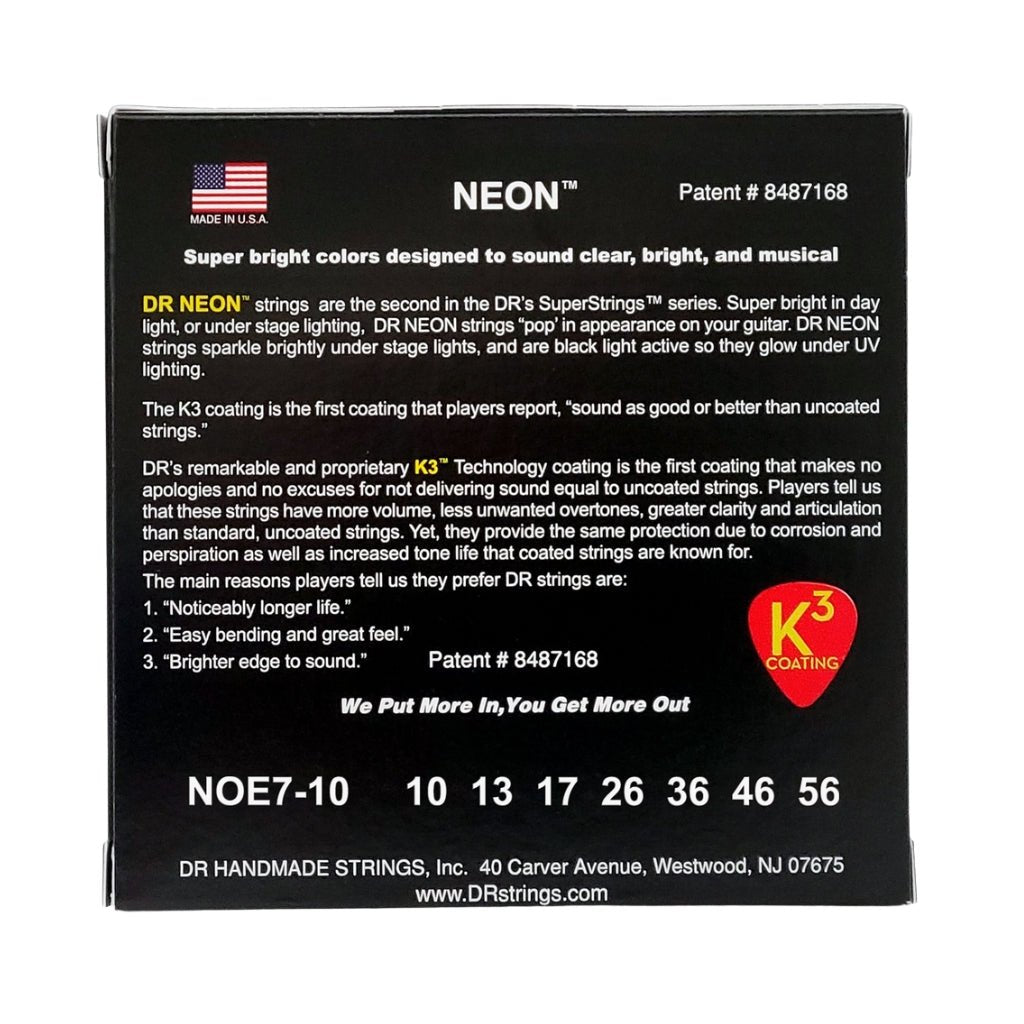 DR Hi-Def Neon Orange K3 Coated Electric Guitar Strings - 7-String Medium 10-56 Guitar Strings Sky Music